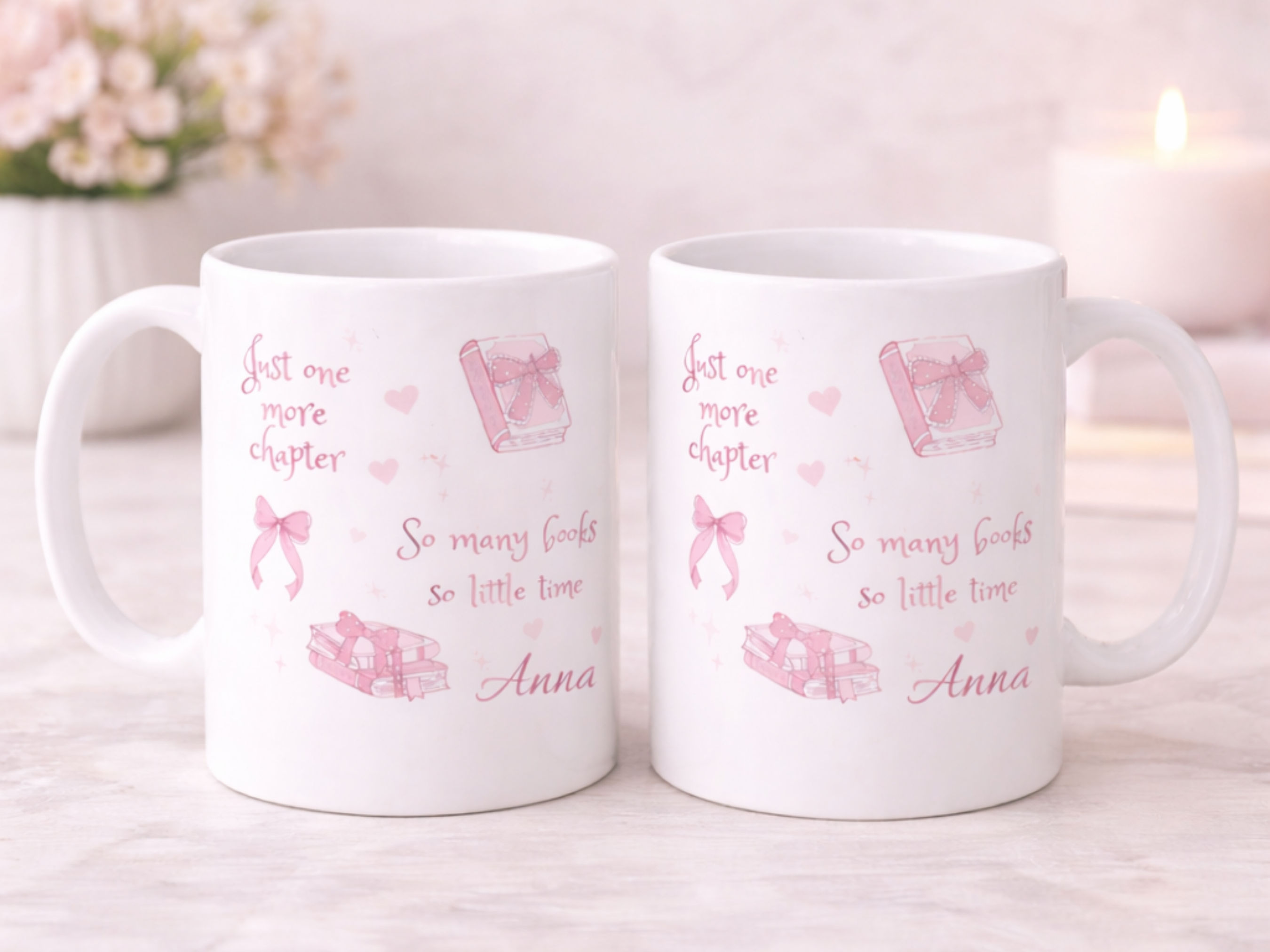 Personalized Book Mug-Pink, Custom Name Reading Gift