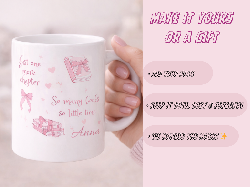 Personalized Book Mug-Pink, Custom Name Reading Gift