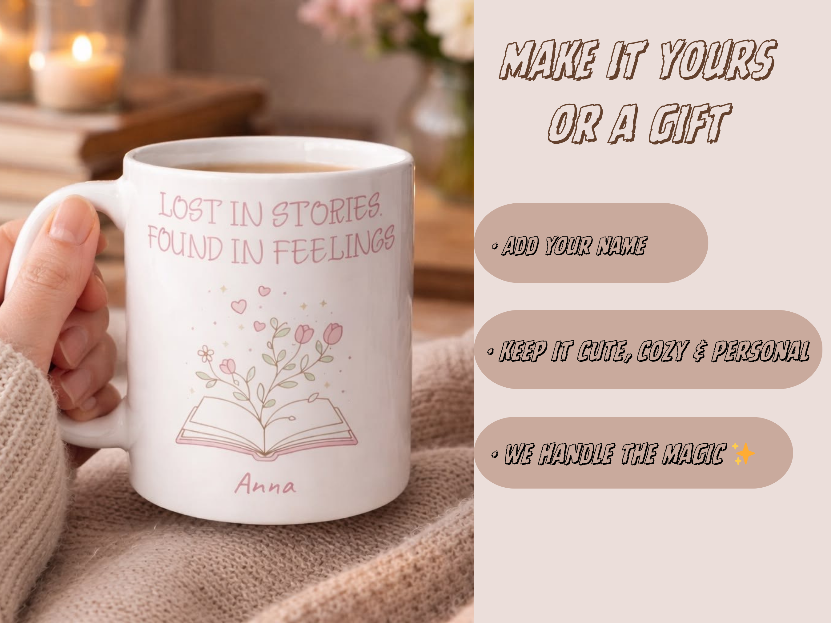 Personalized Book Mug – Lost in Stories Found in Feelings