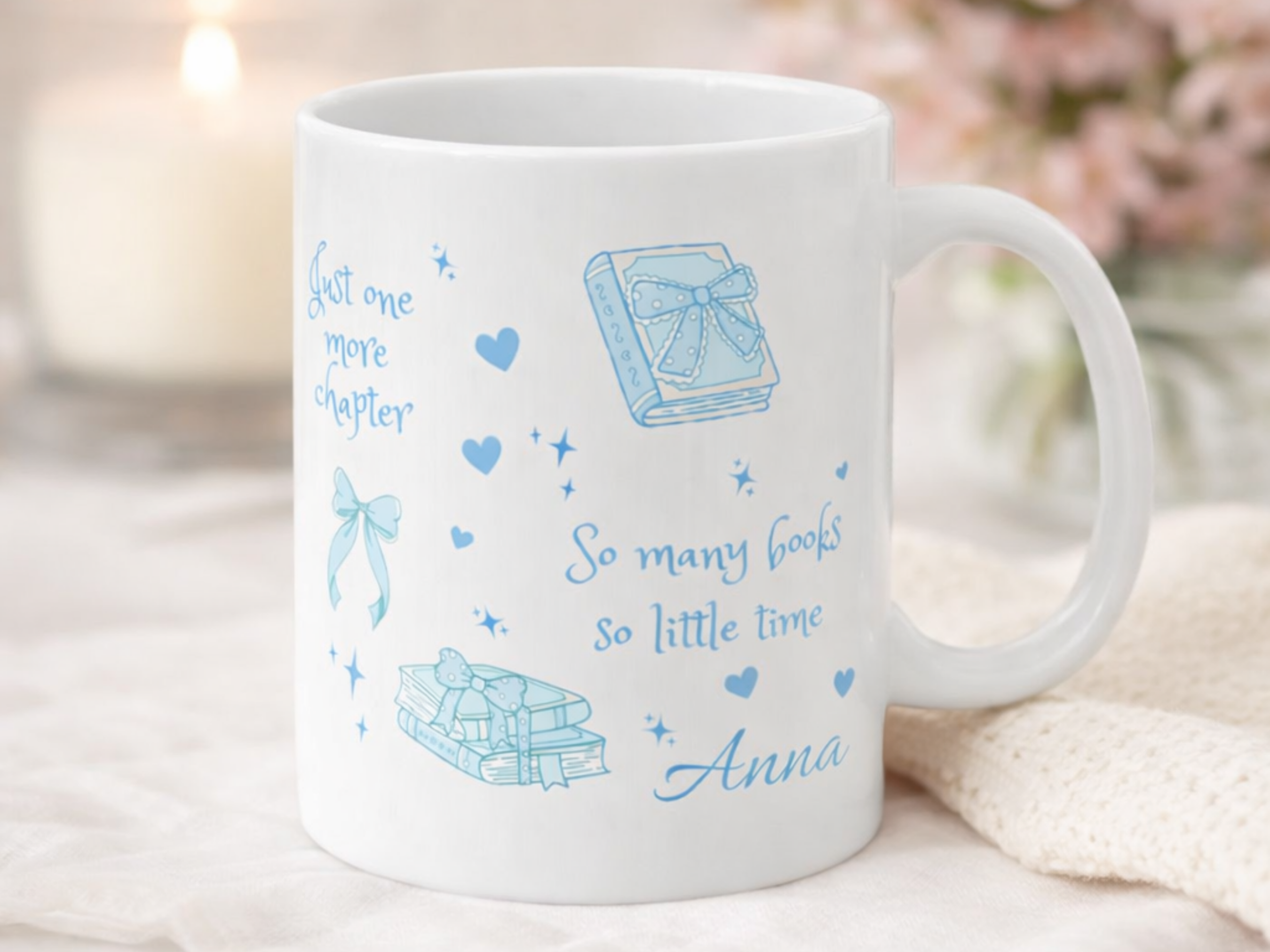 Personalized Book Mug-Blue, Custom Name Bookish Gift