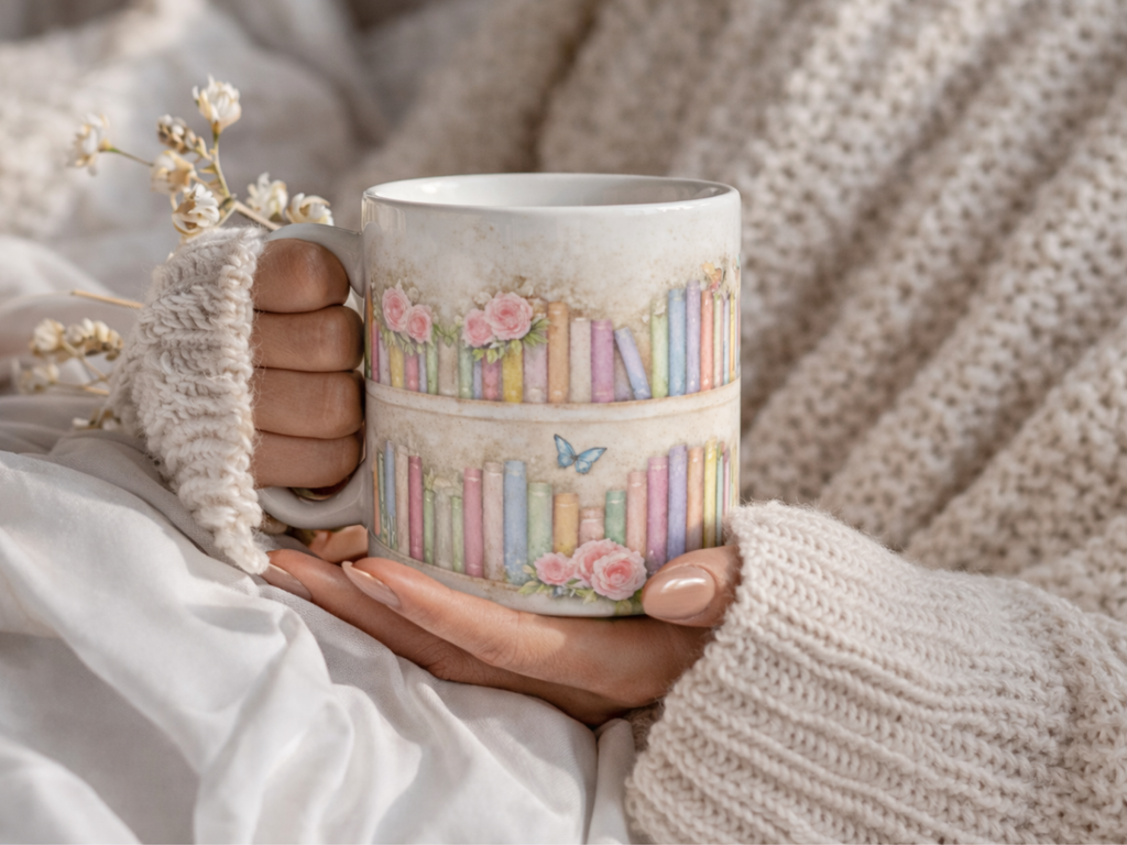 Floral Bookshelf Mug