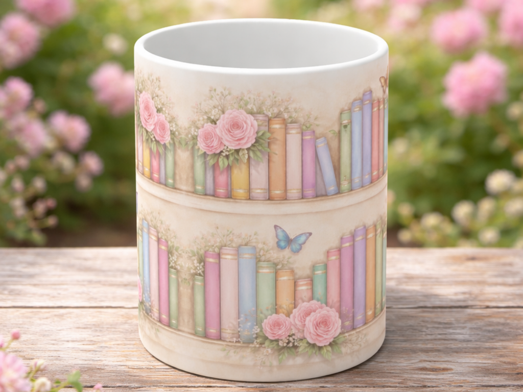 Floral Bookshelf Mug