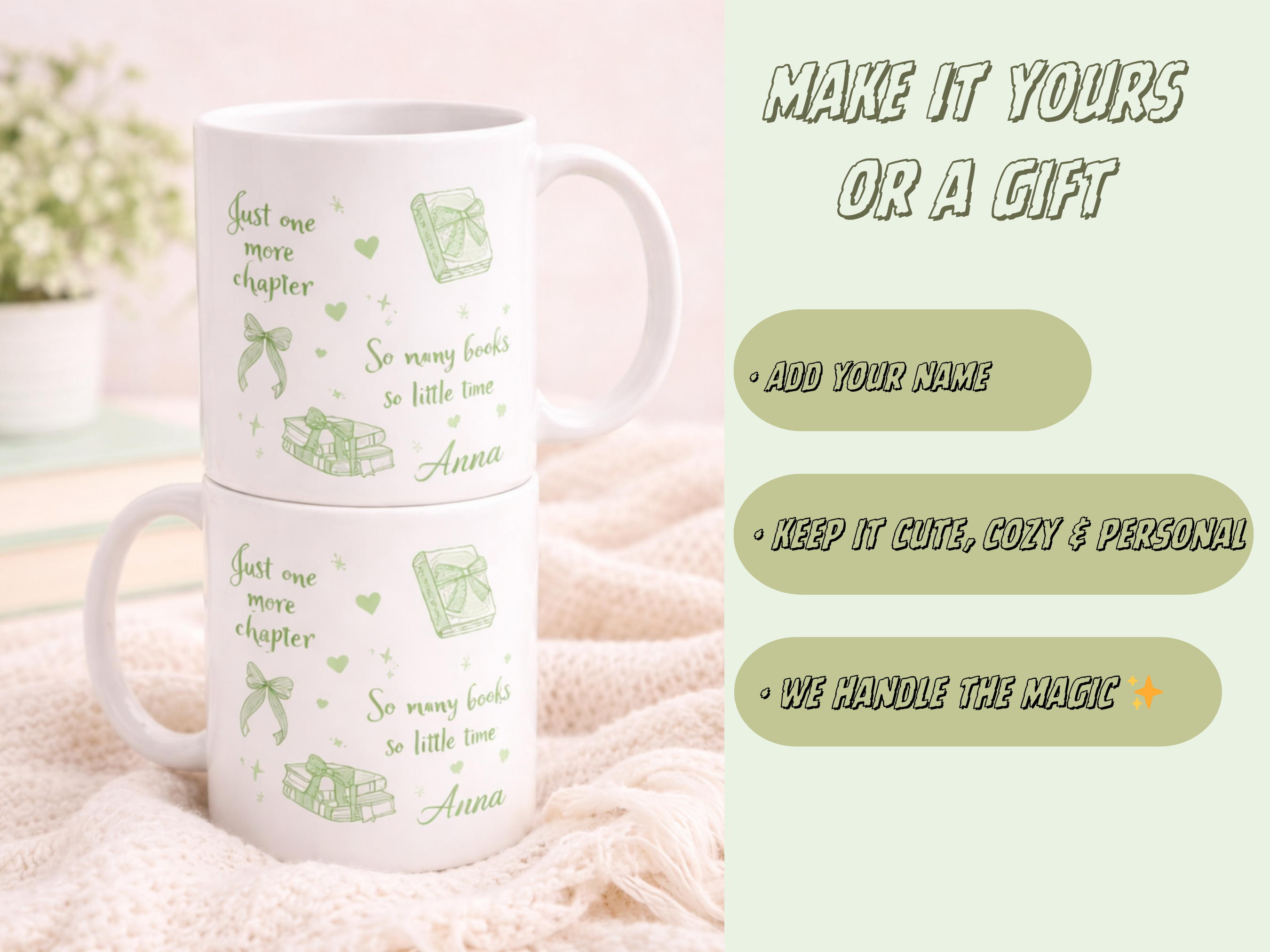 Personalized Book Mug-Green, Custom Name