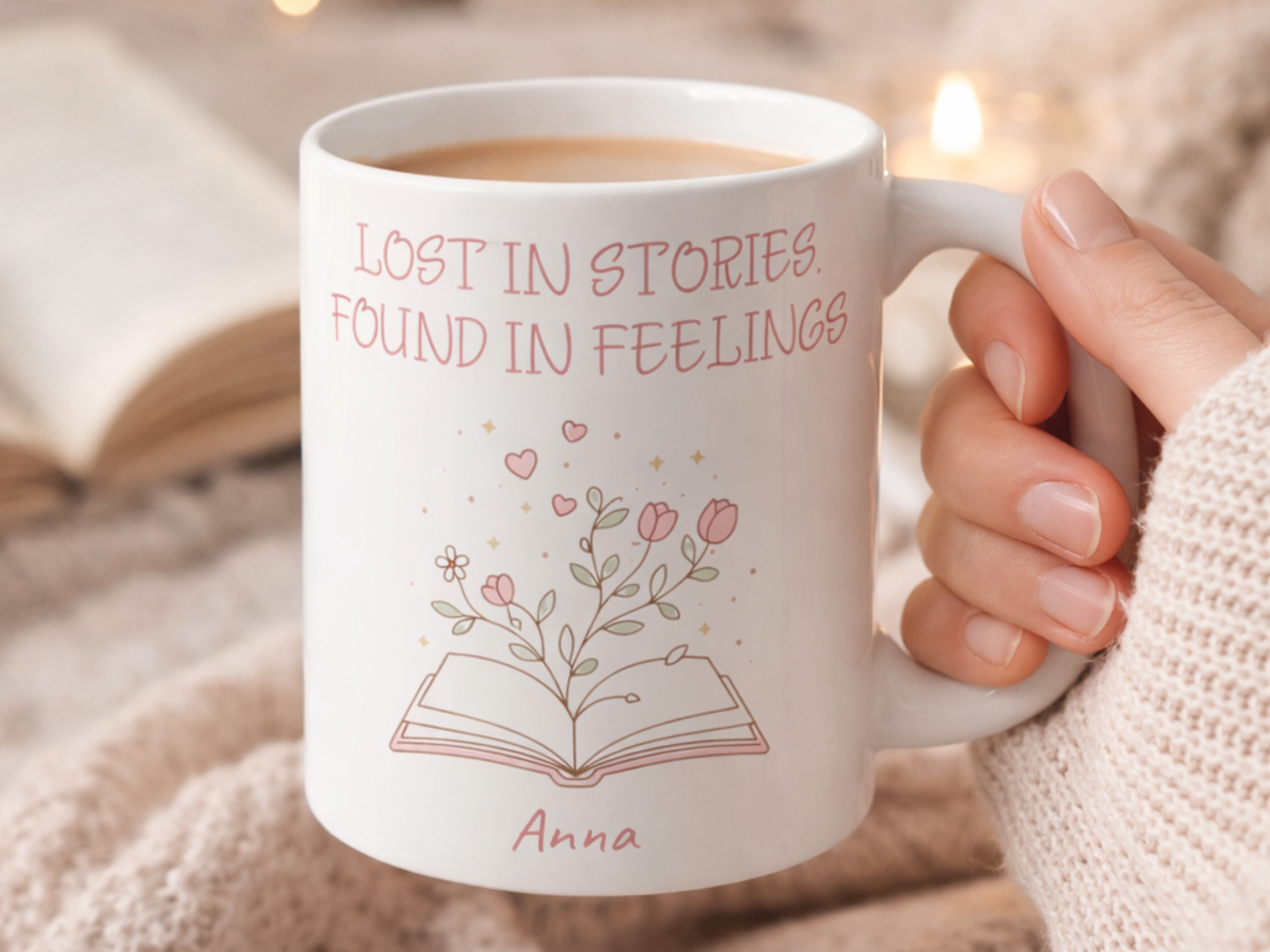 Personalized Book Mug – Lost in Stories Found in Feelings