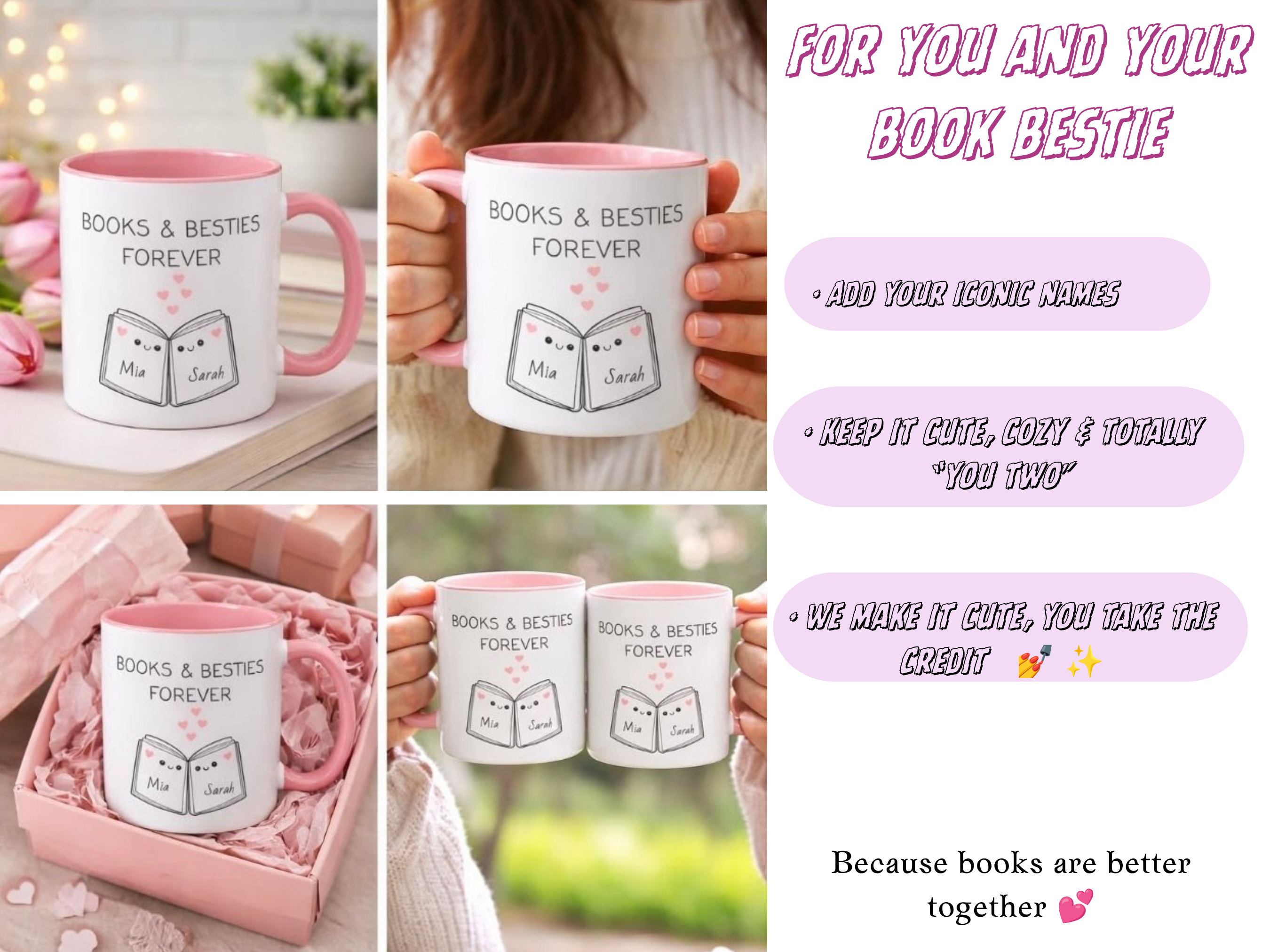Books & Besties Forever Mug – Personalized Best Friend Gift