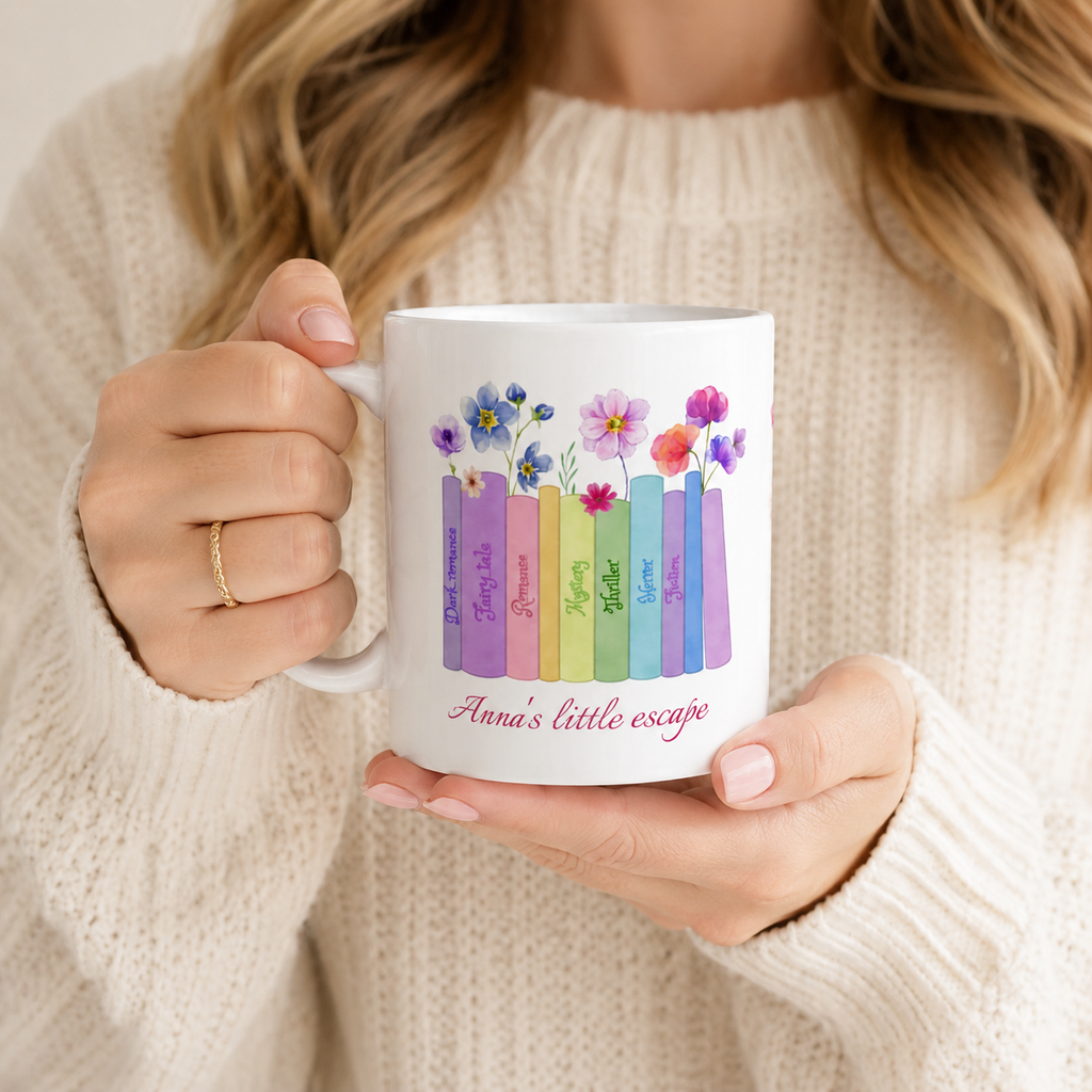 Personalized Book Lover Mug, Custom Name Floral Gift
